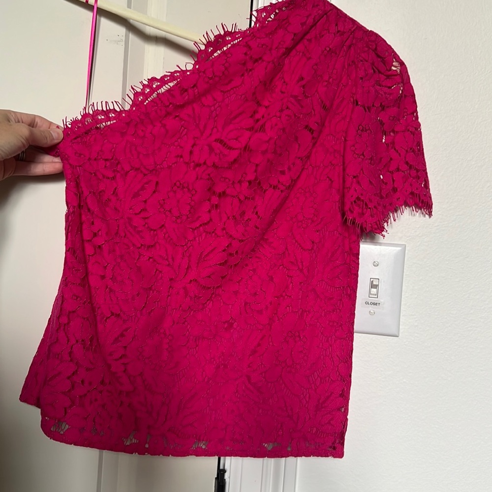 Generation Love hot pink lace one shoulder short sleeve top
